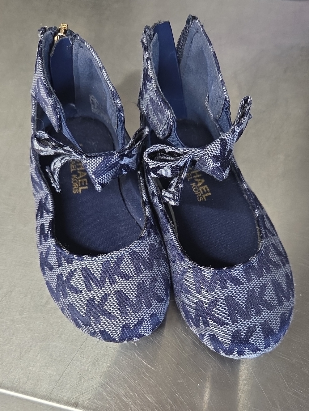 Michael Kors Navy Logo Ankle-Tie Ballet Flats